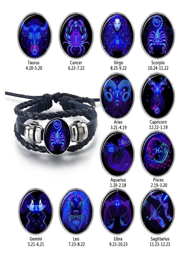 Aktully 2Pcs Multilayer Constellation Zodiac Leather Bracelet Vintage Black Leather Bracelet Adjustable Handmade Woven Bracelet Birthday Trendy Jewelry for Women Men (Cancer) - Image 4